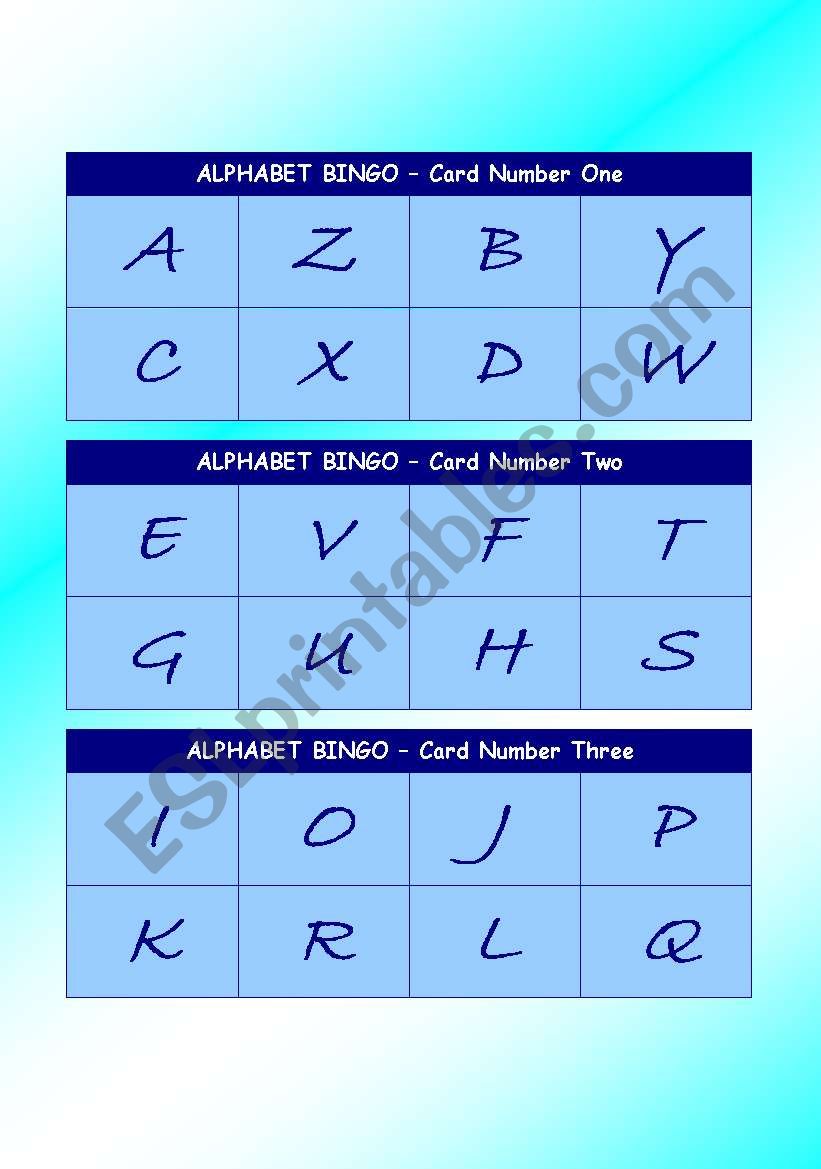 Alphabet Bingo cards - new layout