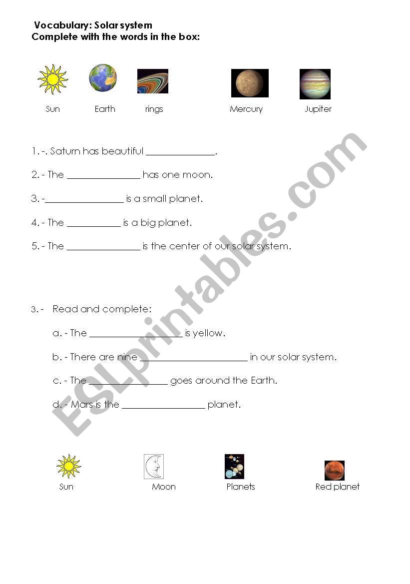 Vocabulary Solar System worksheet