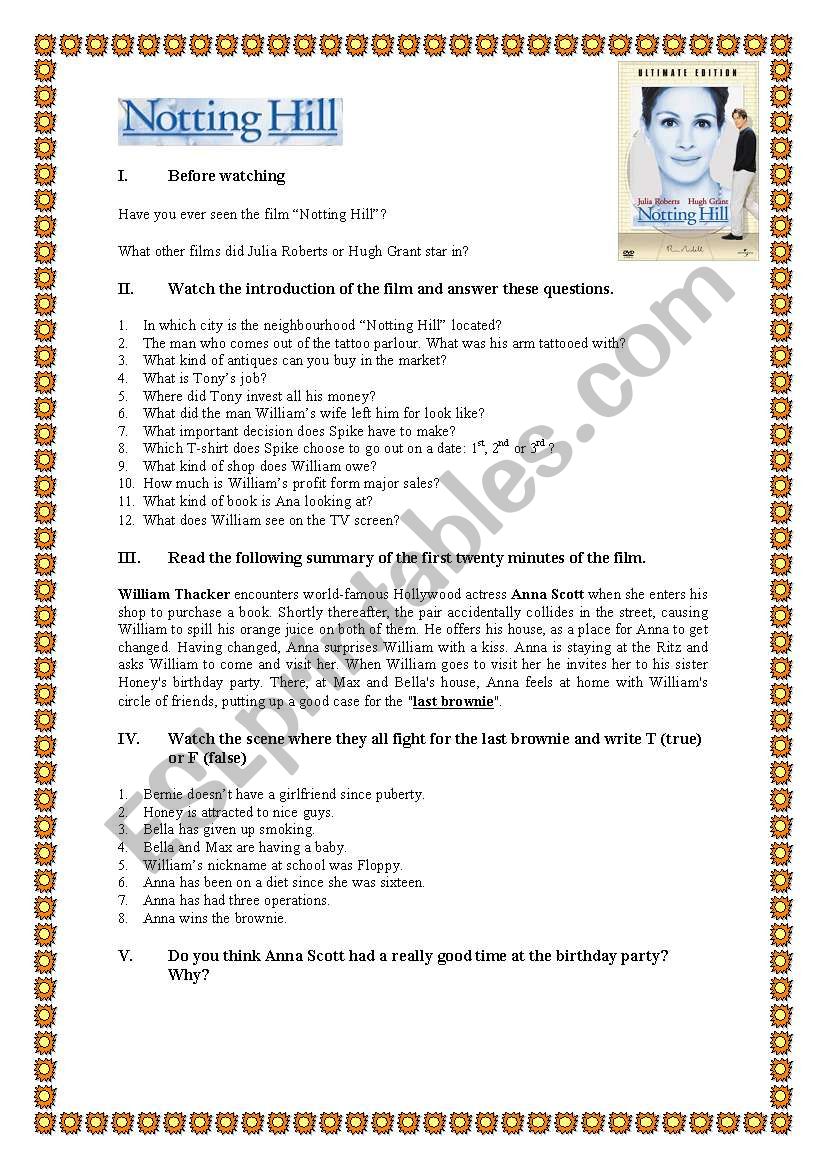 Video Session - Notting Hill worksheet