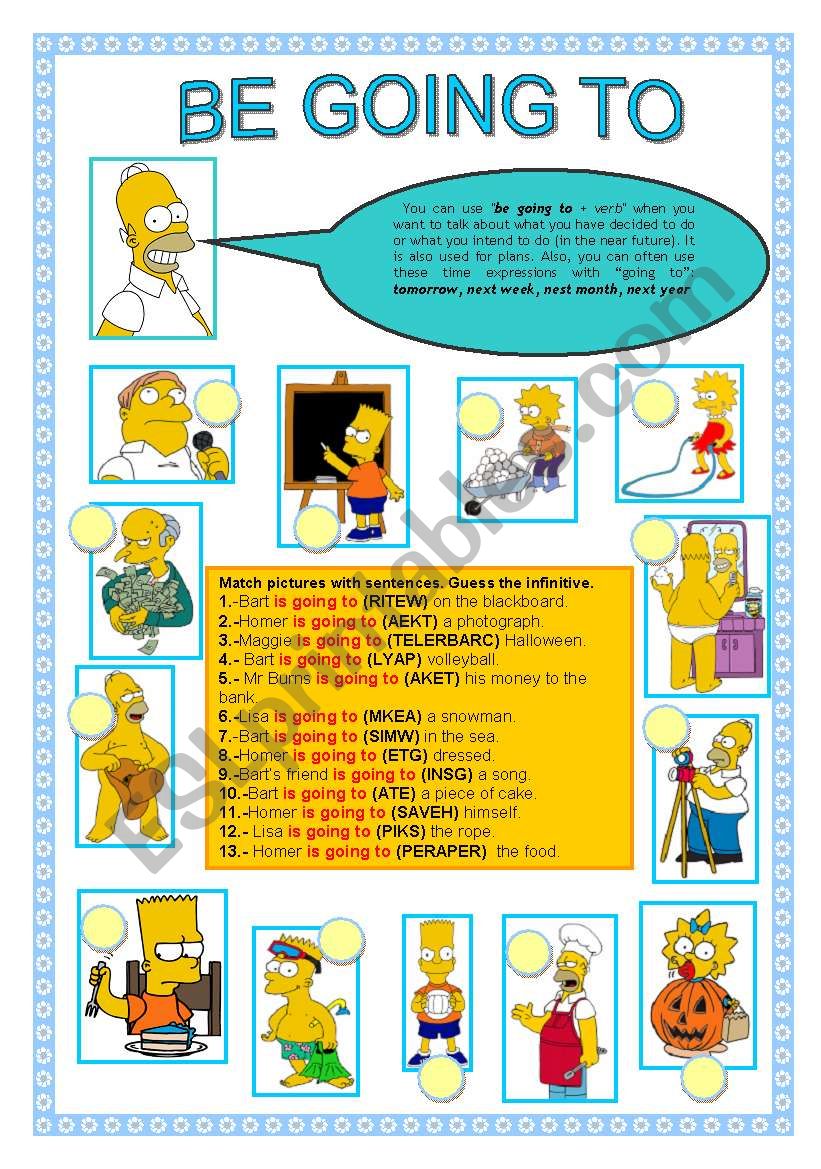 BE GOING TO WITH THE SIMPSONS worksheet