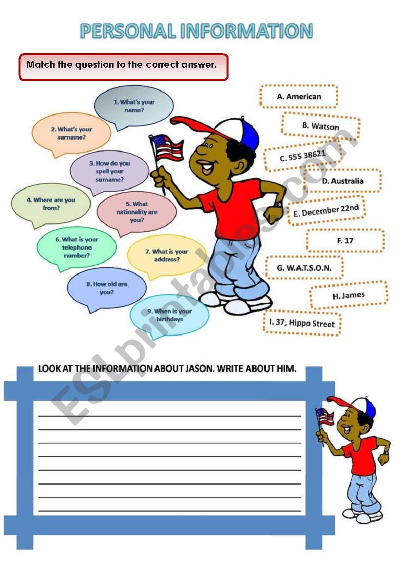 PERSONAL INFORMATION worksheet