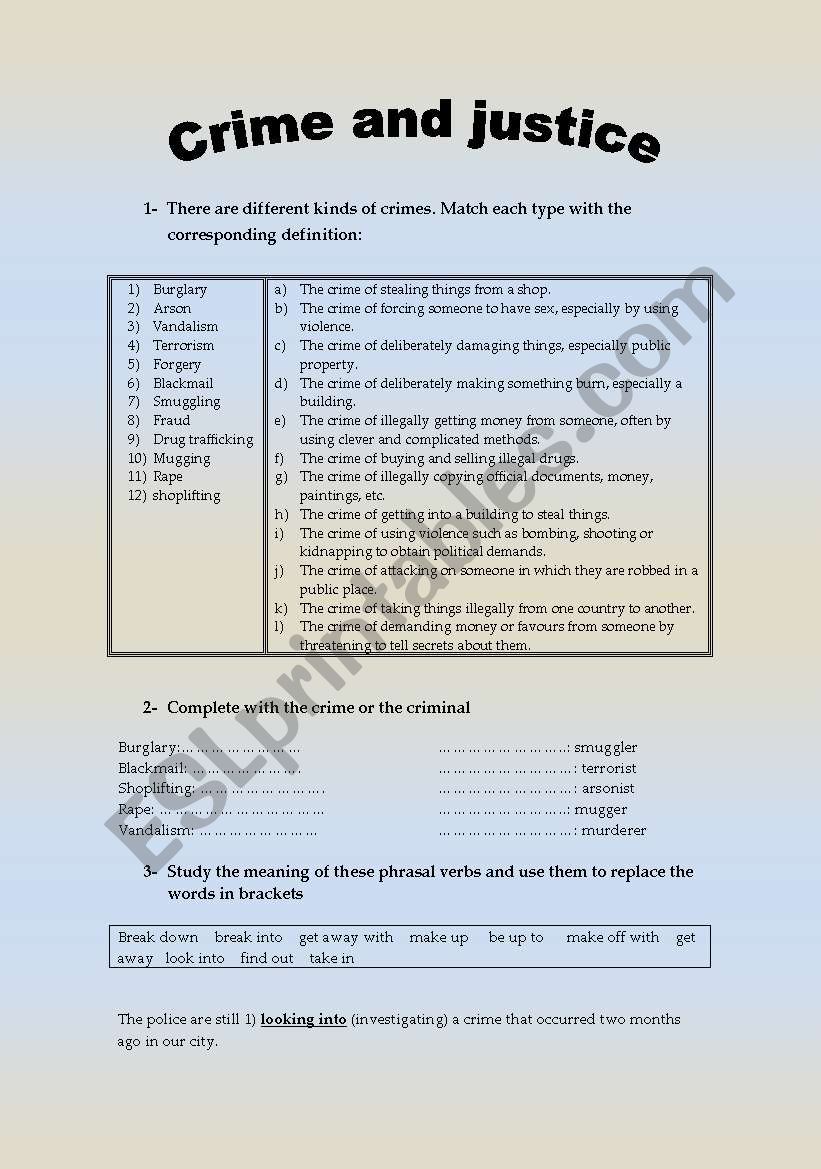Crime And Justice ESL Worksheet By Natyhatt Crime And Justice ESL Worksheet By Natyhatt