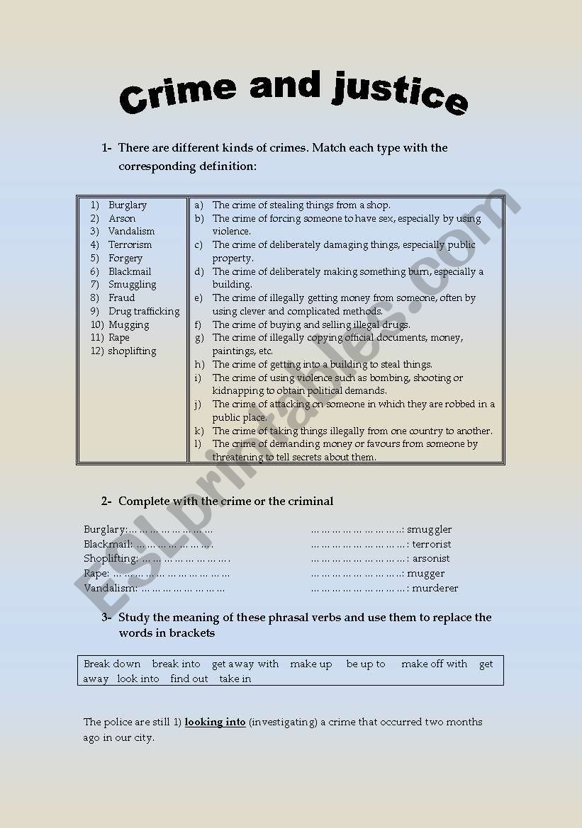 Crime And Justice ESL Worksheet By Natyhatt