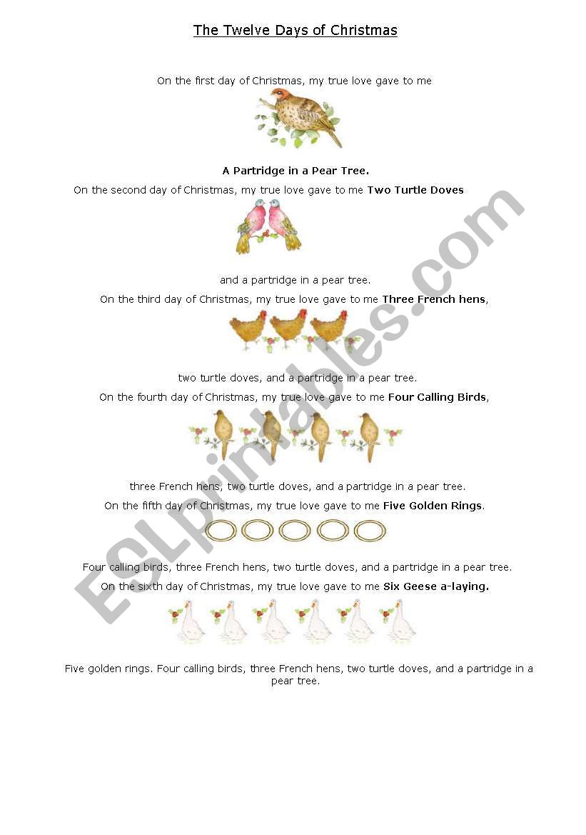 12 days of Xmas worksheet