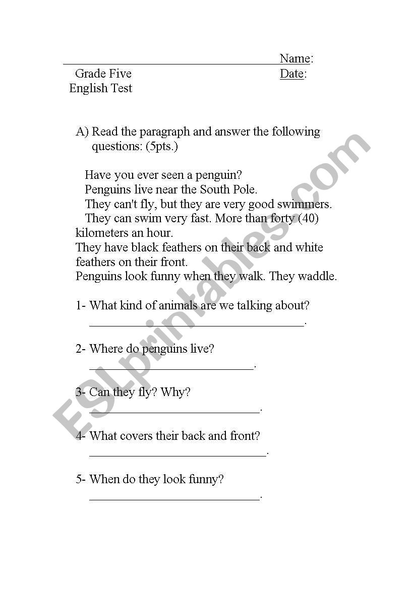 English Test worksheet