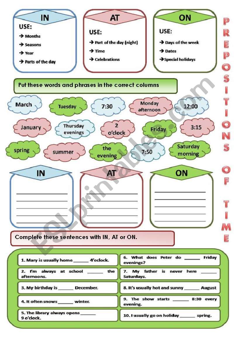 PREPOSITIONS OF TIME worksheet