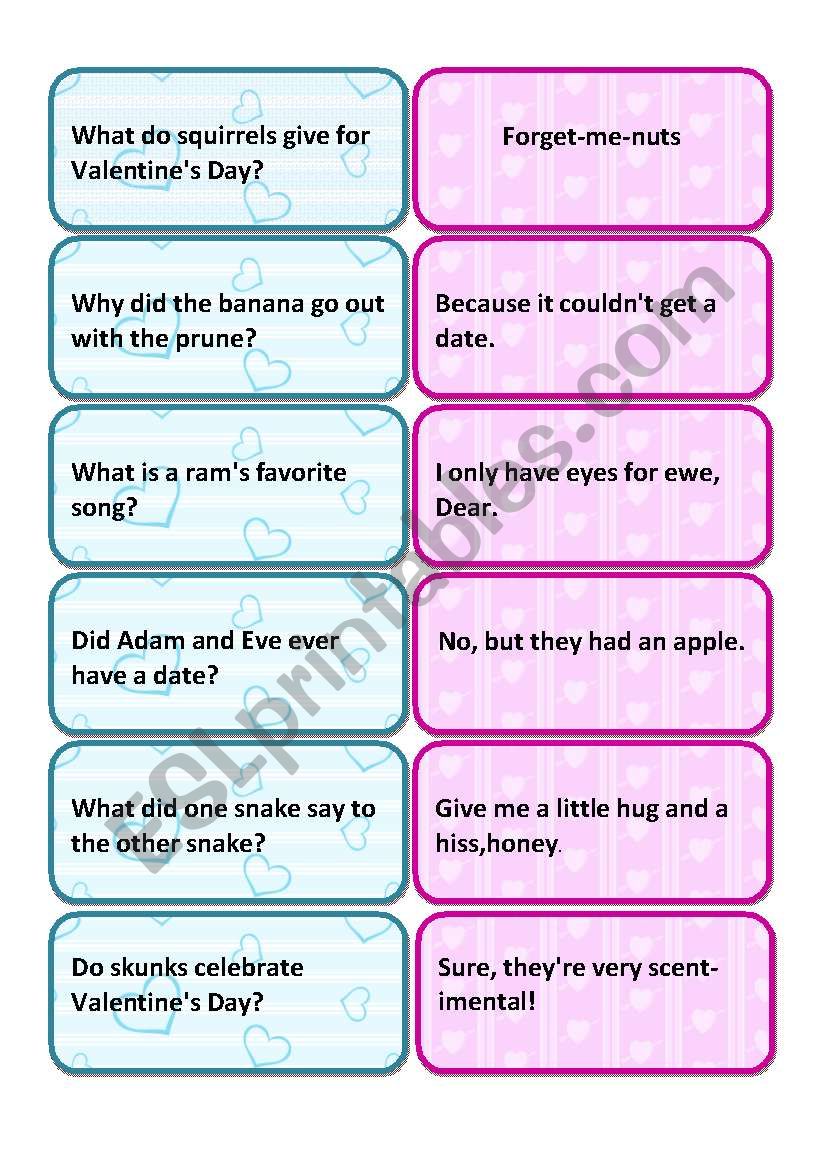 Valentine jokes worksheet