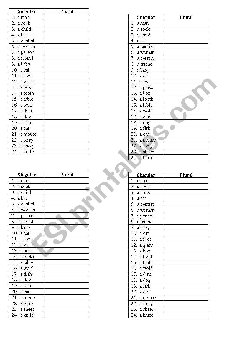 TEST on Plurals worksheet