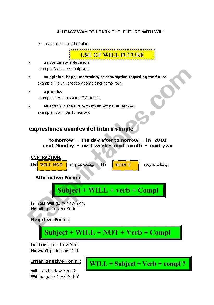 FUTURE WITH WILL worksheet