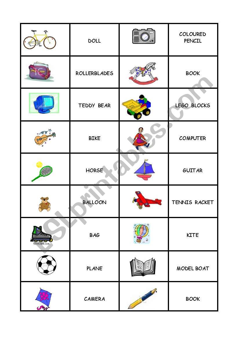 memory game: toys worksheet