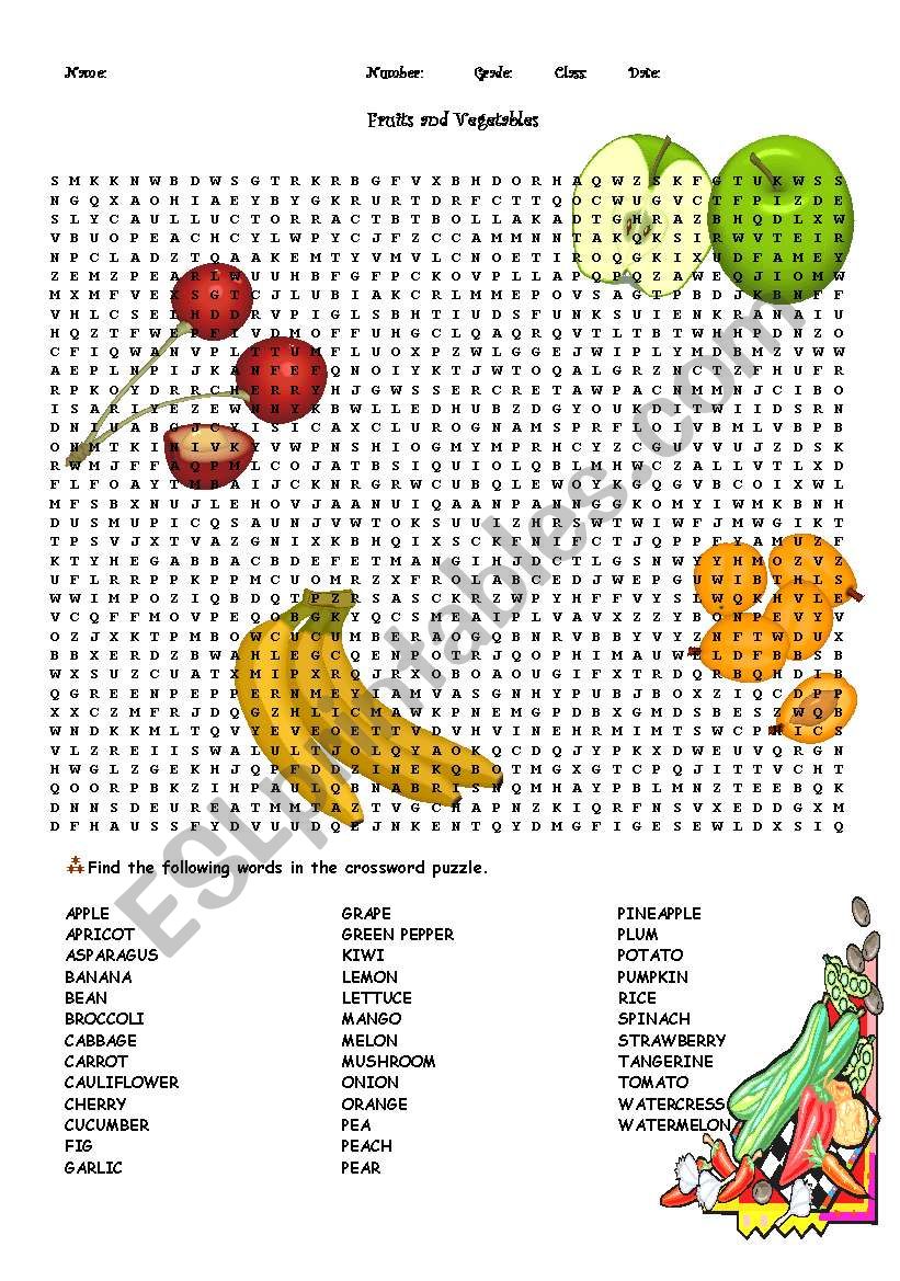 Fun Page - Fruits and Vegetables