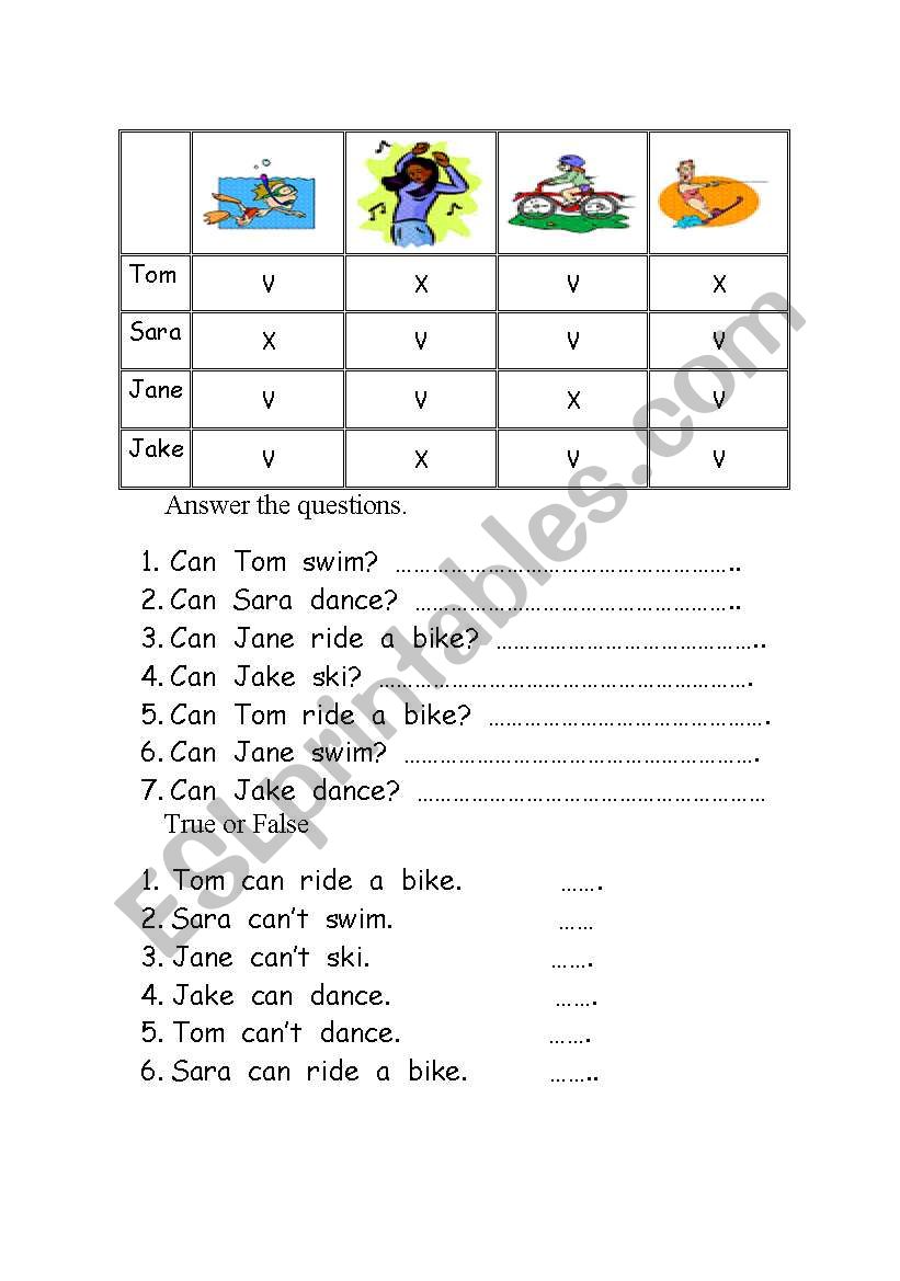can / cant worksheet