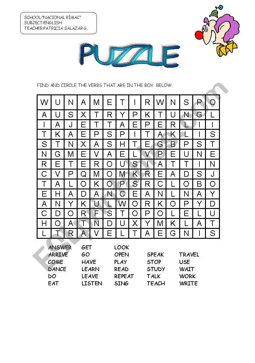 PUZZLE VERBS worksheet