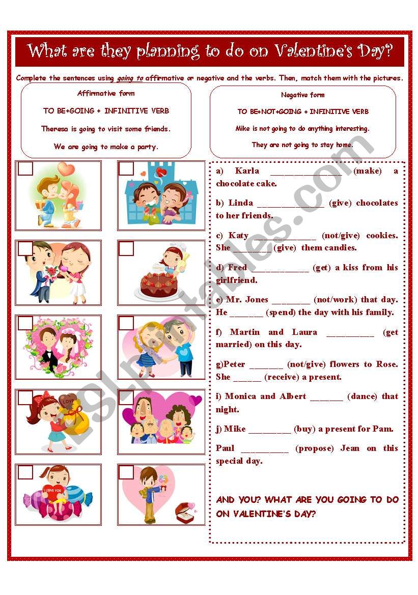 VALENTINES DAY- GOING TO worksheet