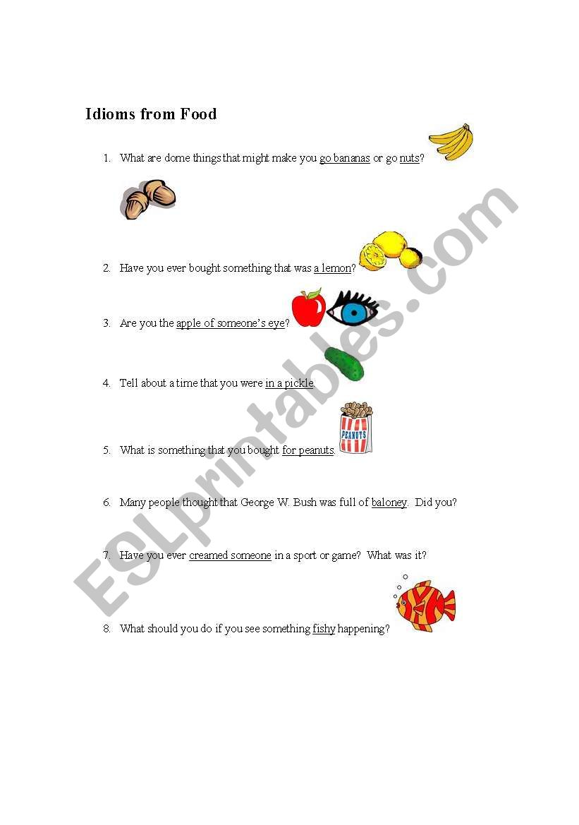 Idioms from Food worksheet