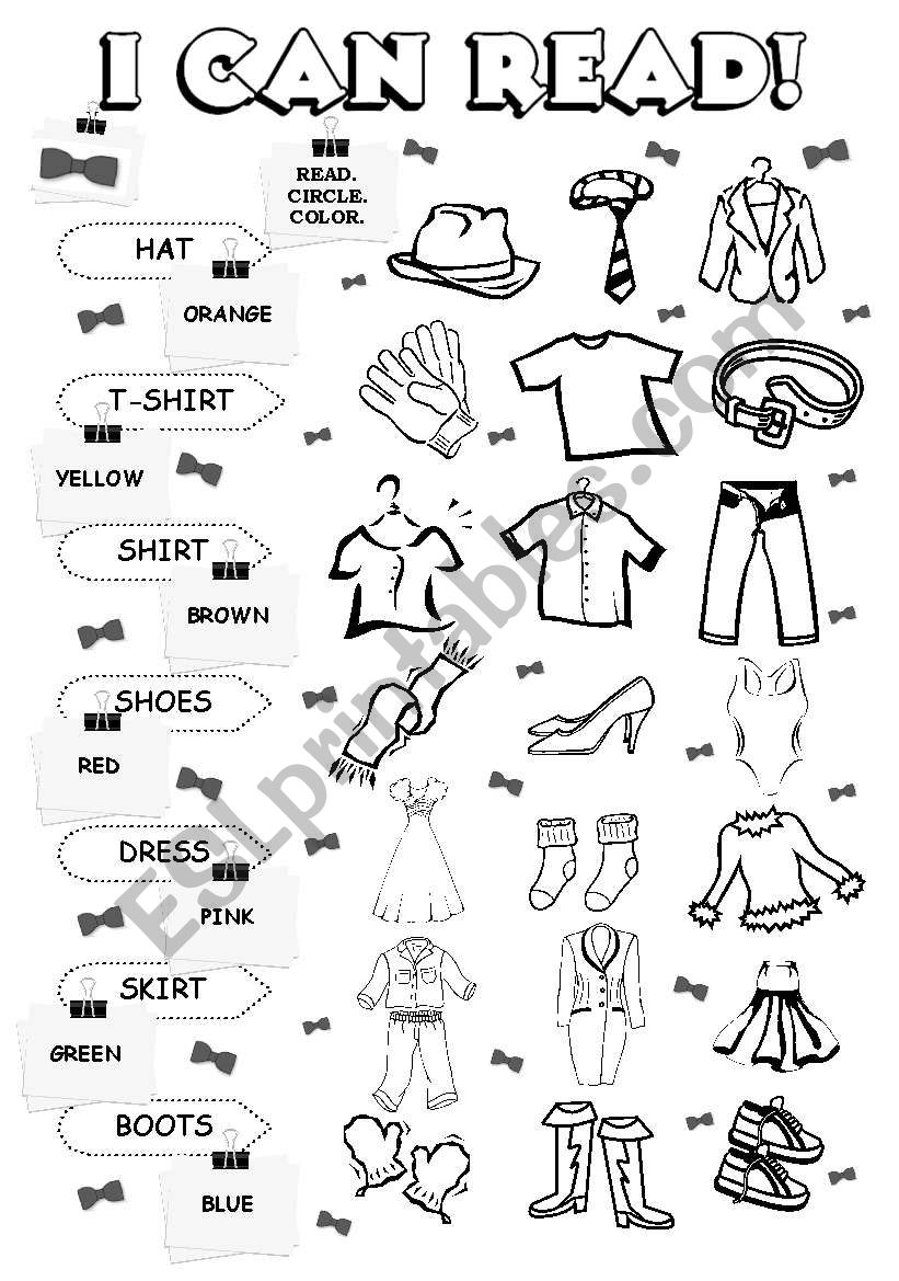 I can read - clothes (3/5) worksheet
