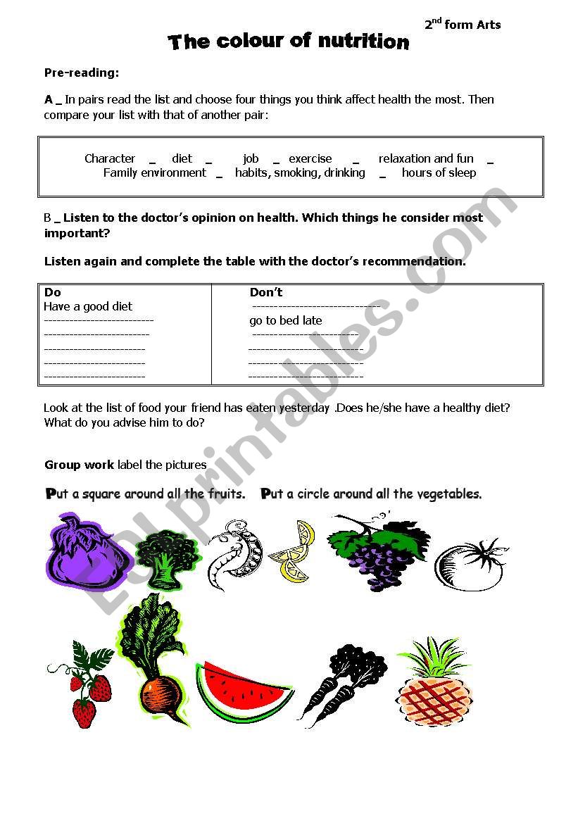 nutrition worksheet