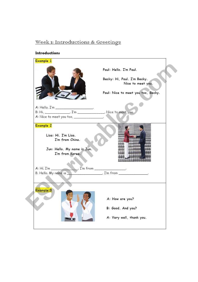 Introductions worksheet