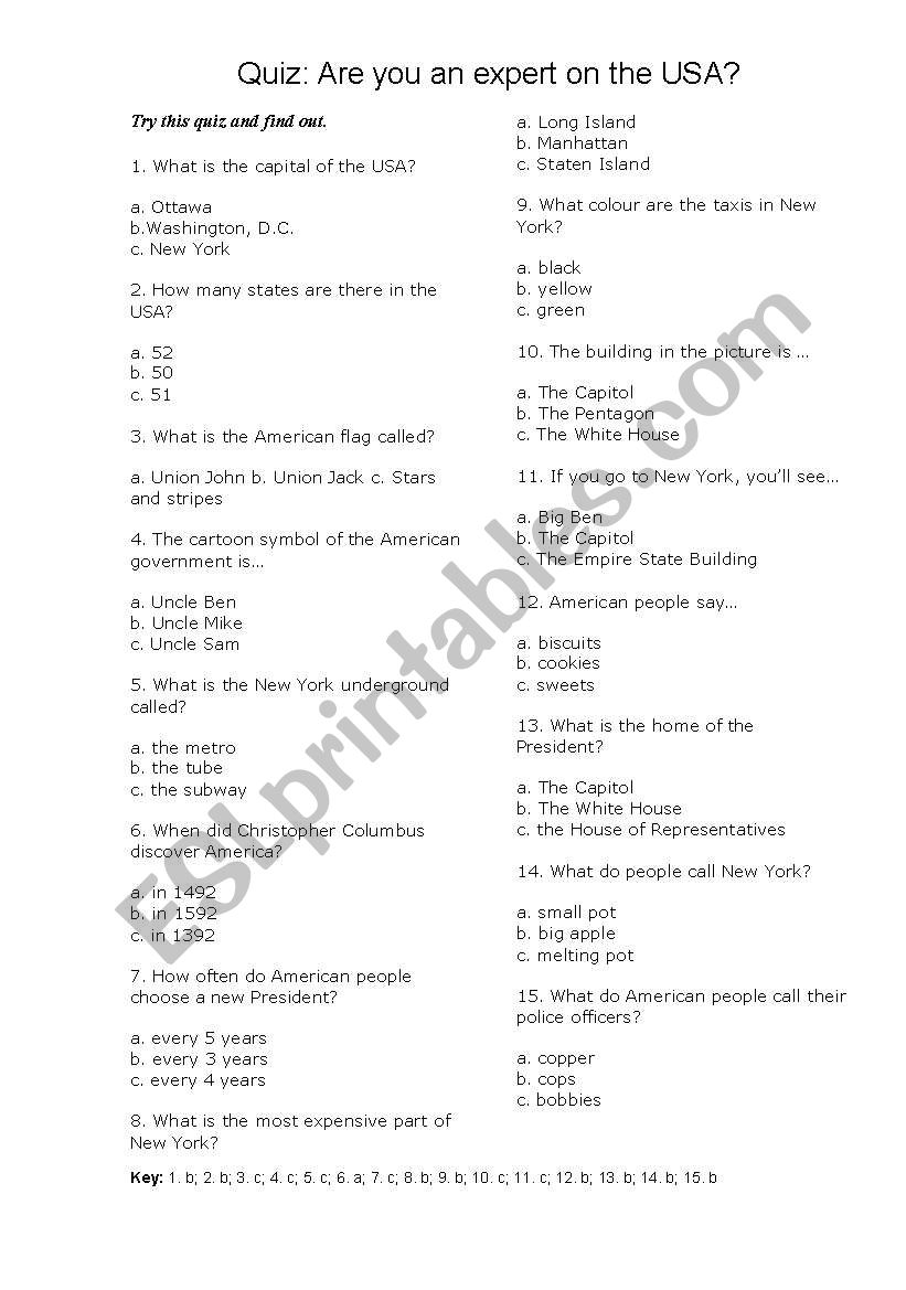 Qiuz USA worksheet