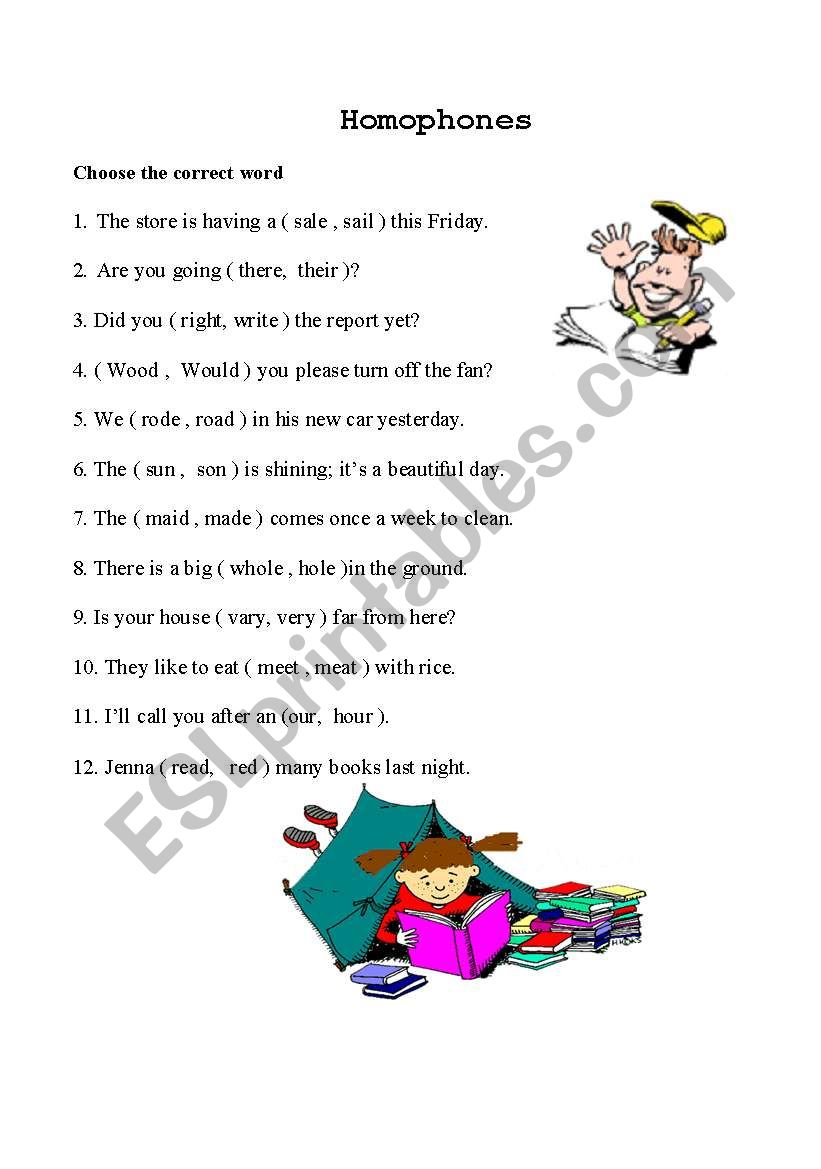 homophones worksheet