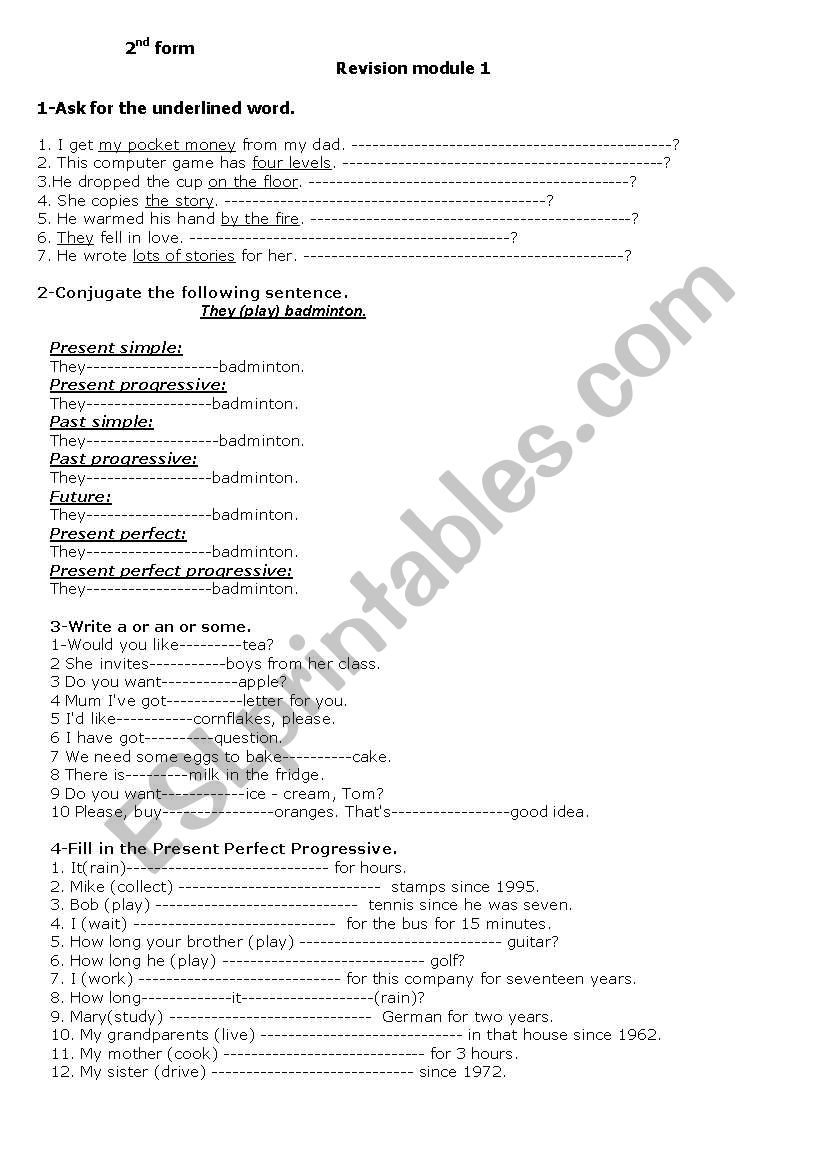 revision module  worksheet