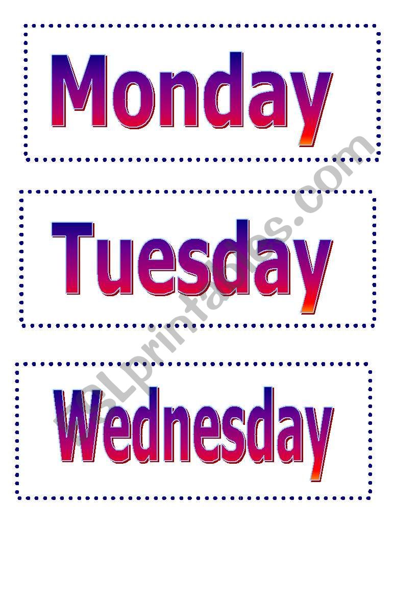 Days of the week flashcards worksheet