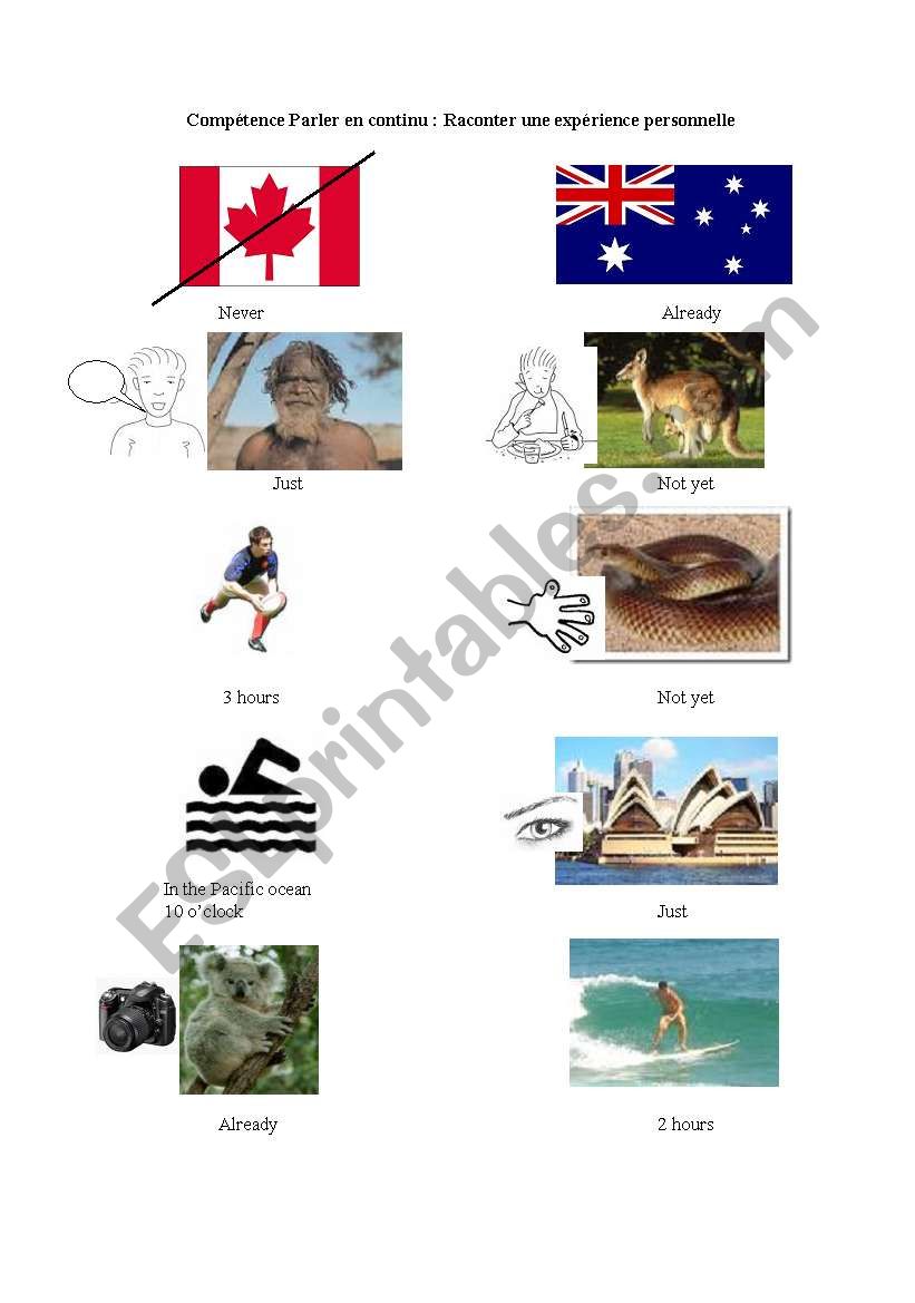 Australian Experiences worksheet