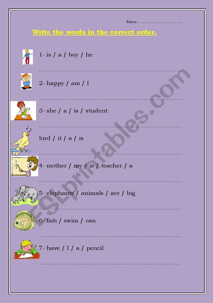 sentence arranging worksheet