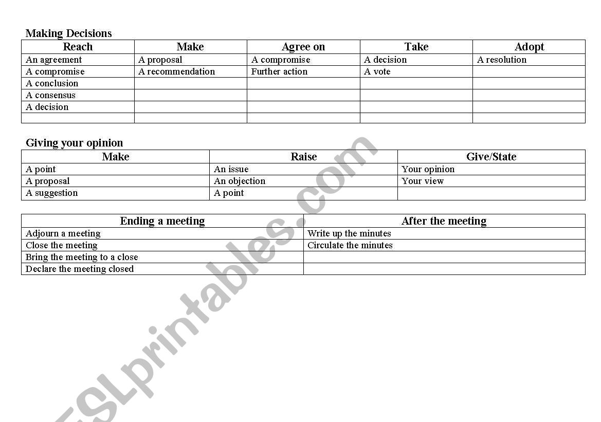 collocations worksheet