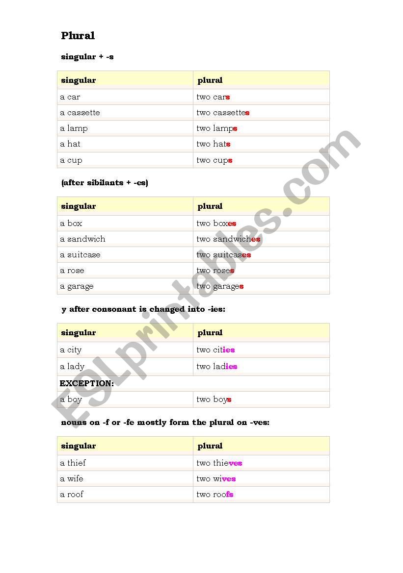 Plural worksheet