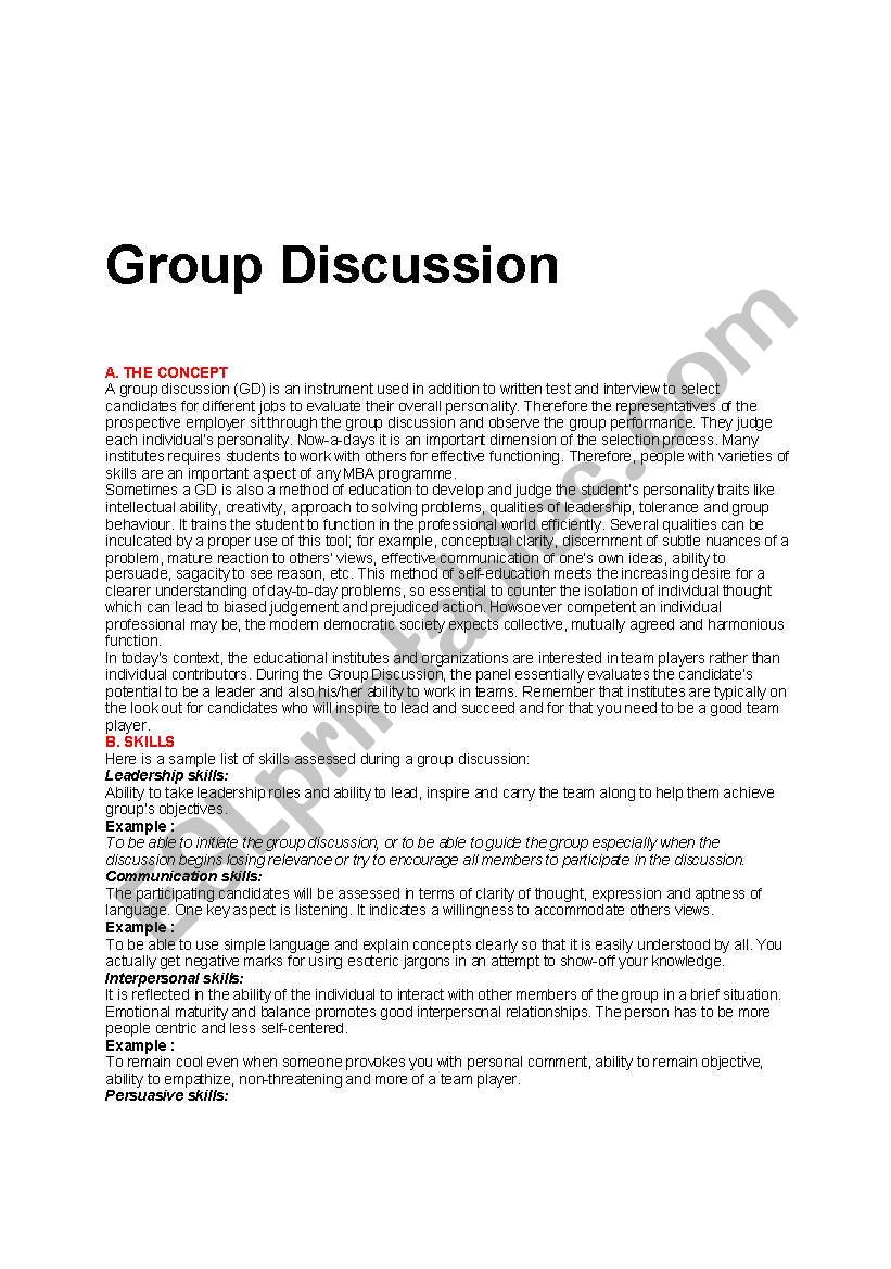 Skills Evaluated in Group Discussion