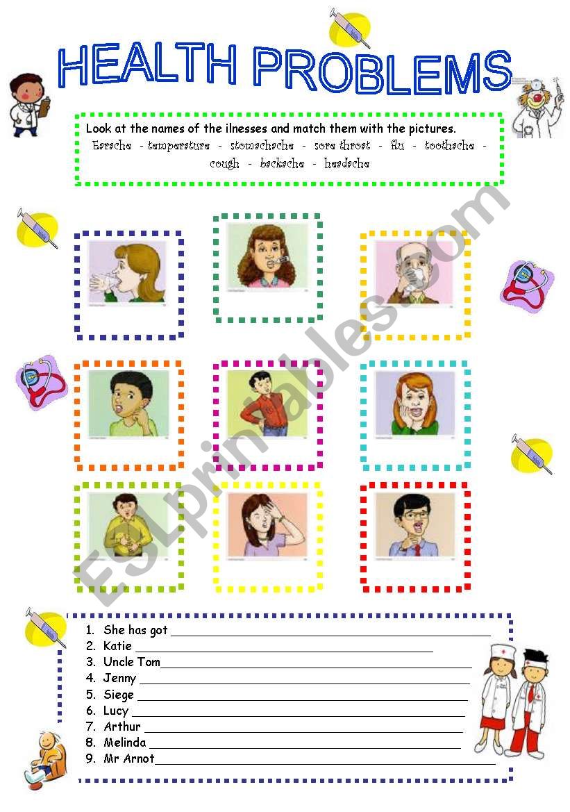 health problems worksheet