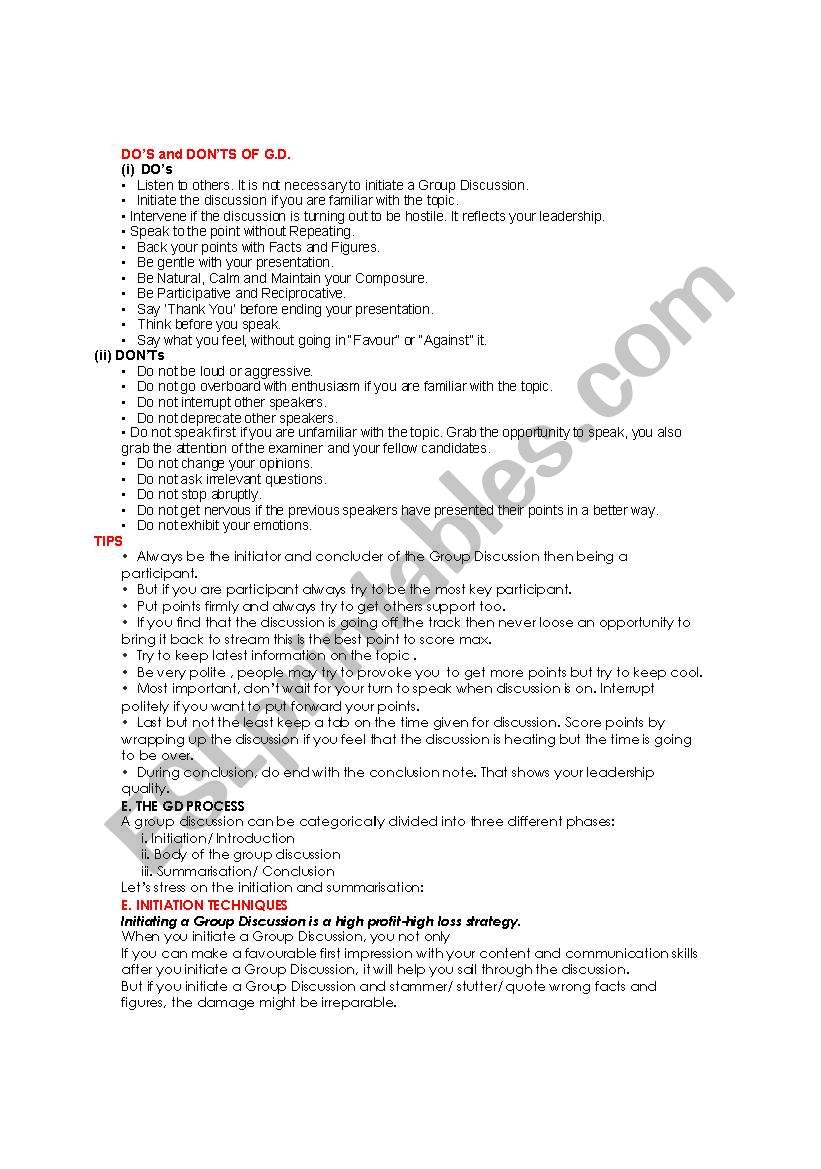 English Worksheets DO s And DONT s Of Group Discussion group-discussion-speaking-for-general-purposes-youtube