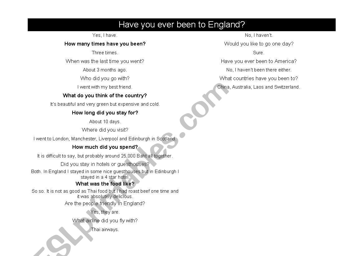 Conversations using the PRESENT PERFECT TENSE