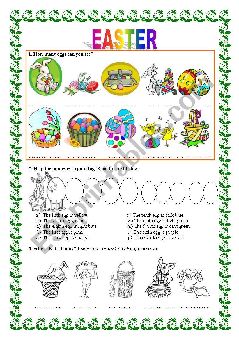 EASTER-cardinal and ordinal numbers, colours, prepositions of place