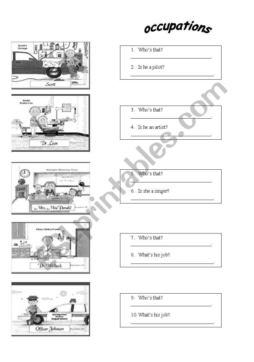 new vocabulary: occupations worksheet