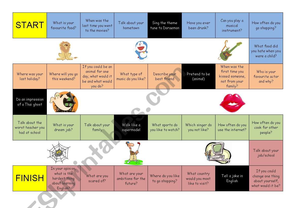 Conversation board game worksheet