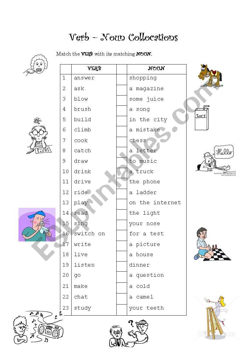 Verb - Noun Collocation worksheet