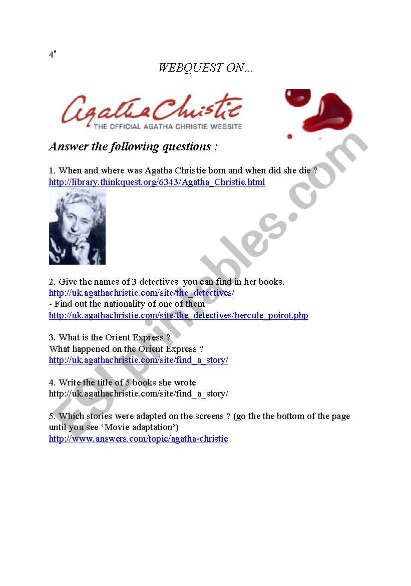  a webquest on A.Christie worksheet
