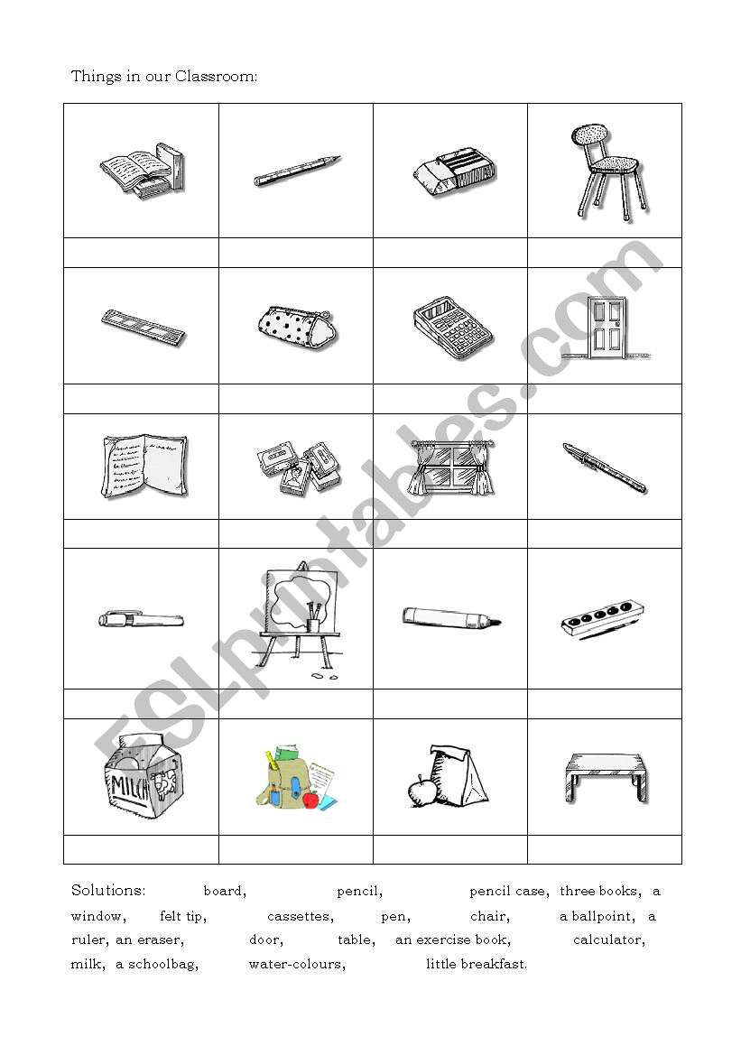 things in the classroom worksheet