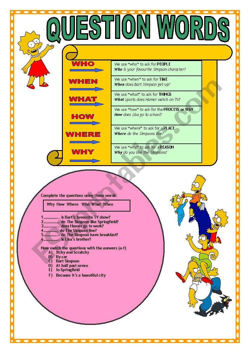 QUESTION WORDS worksheet