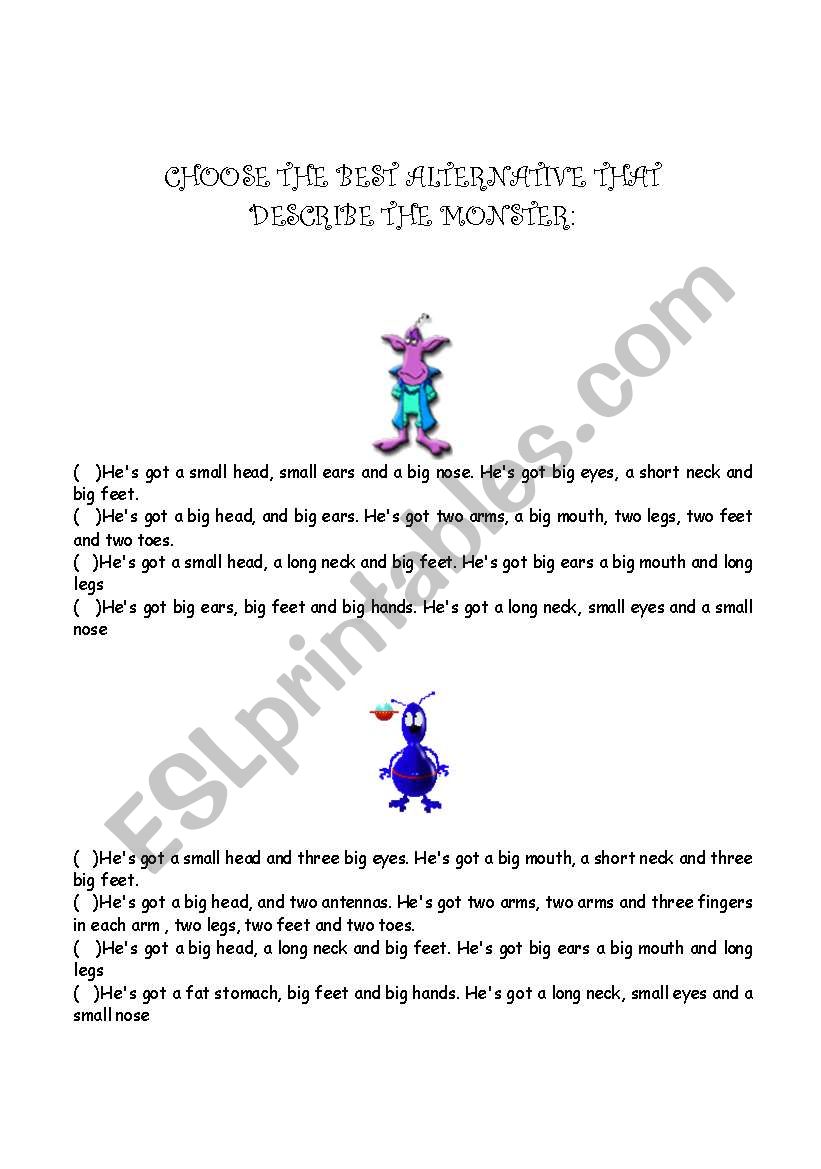 Monster worksheet