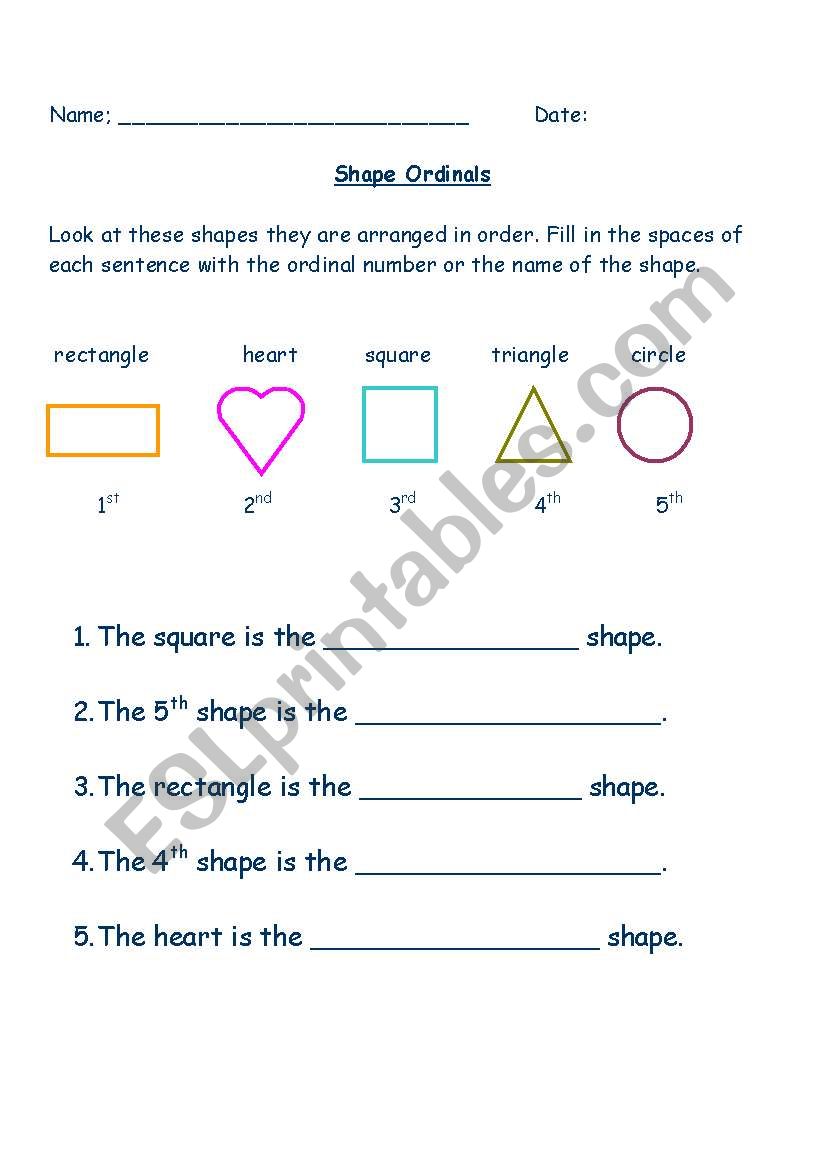 Shapes ordinals worksheet