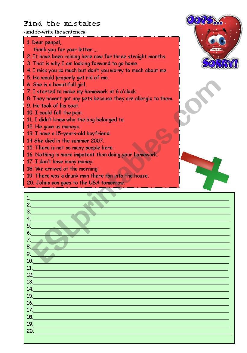 Find the Mistakes worksheet