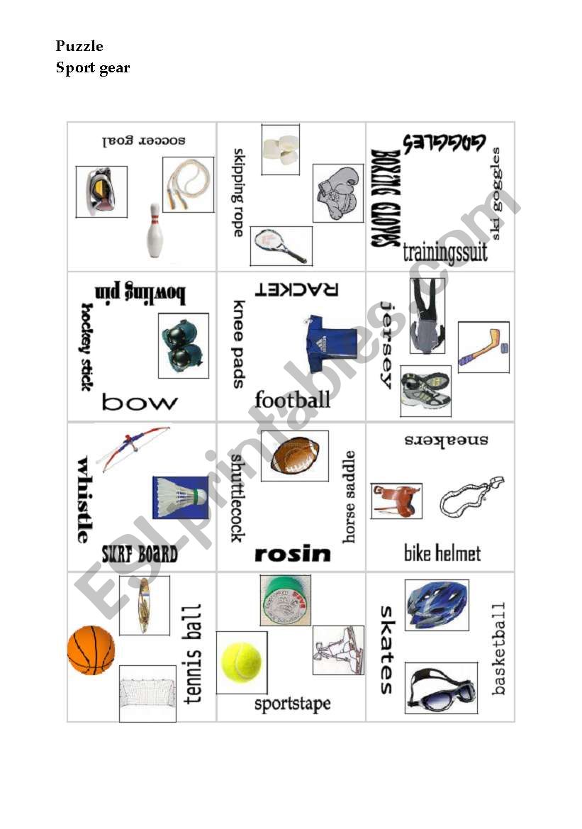 Puzzle: Sport Gear worksheet