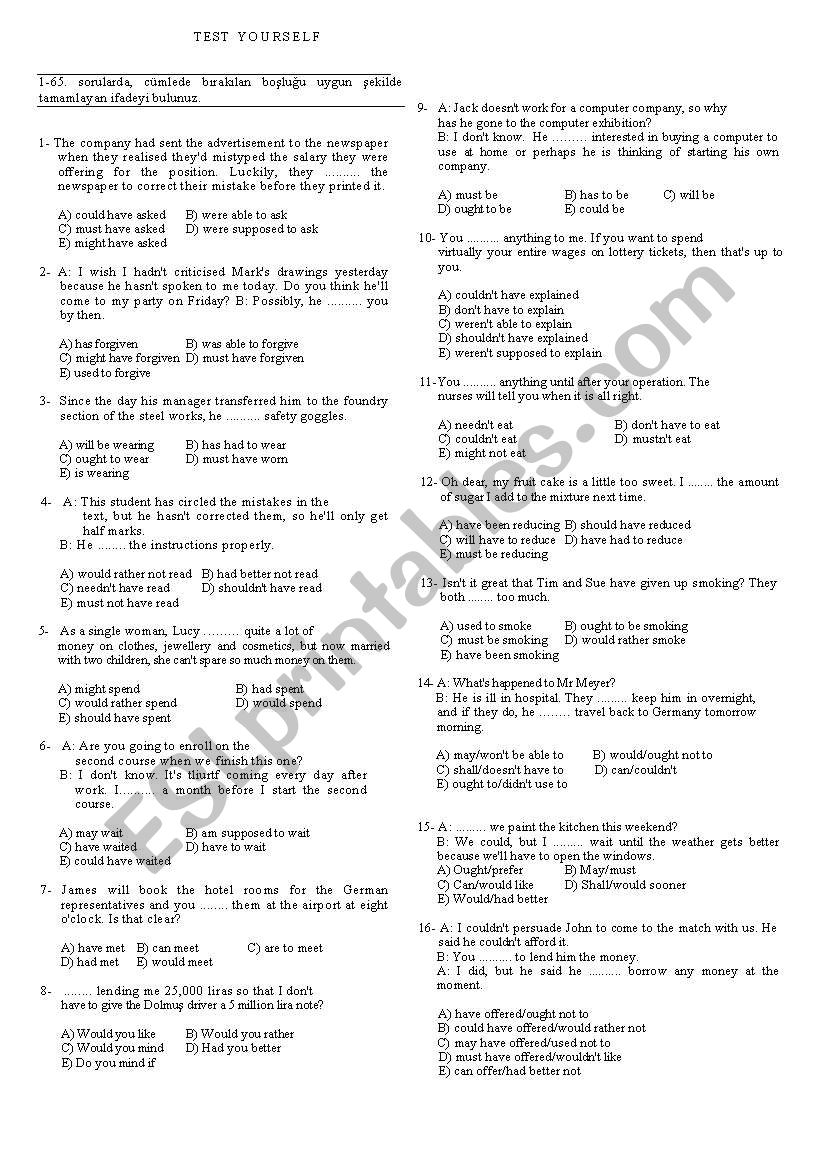 modals worksheet