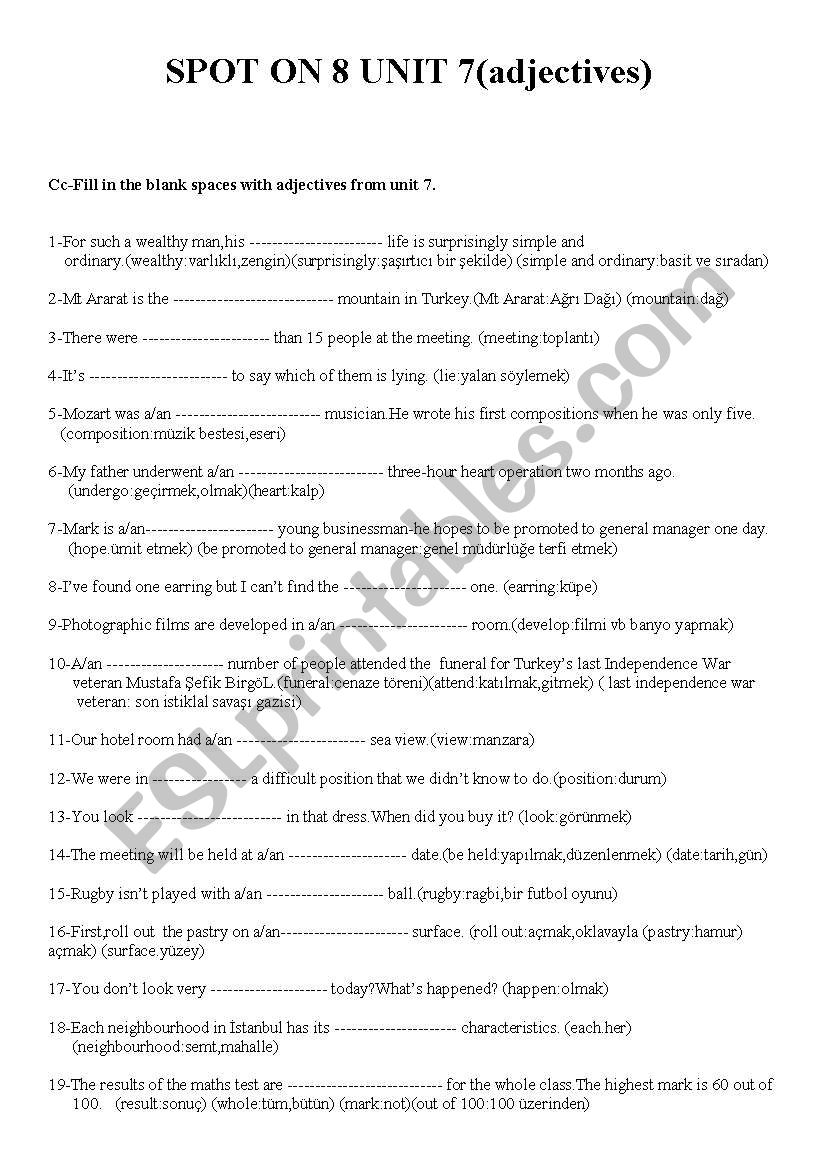 adjectives worksheet