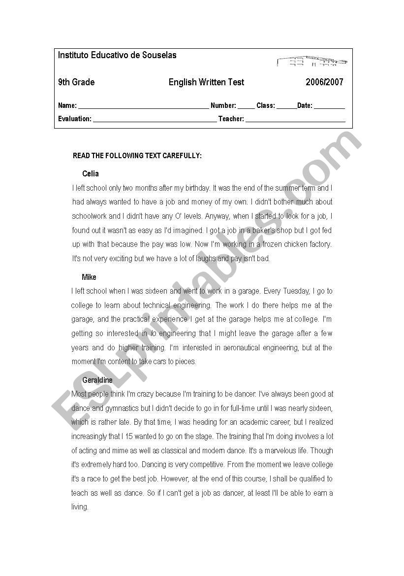 Dream jobs worksheet