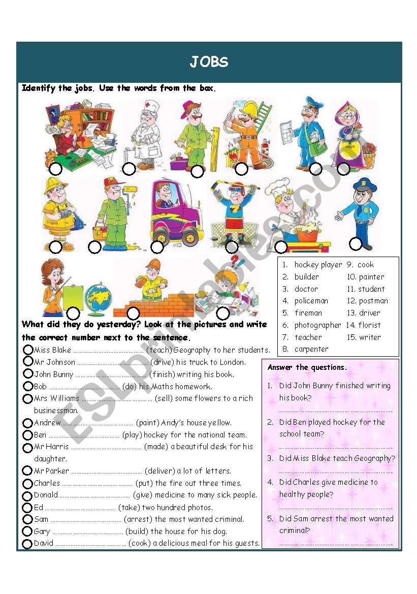 Jobs - Pas Simple worksheet