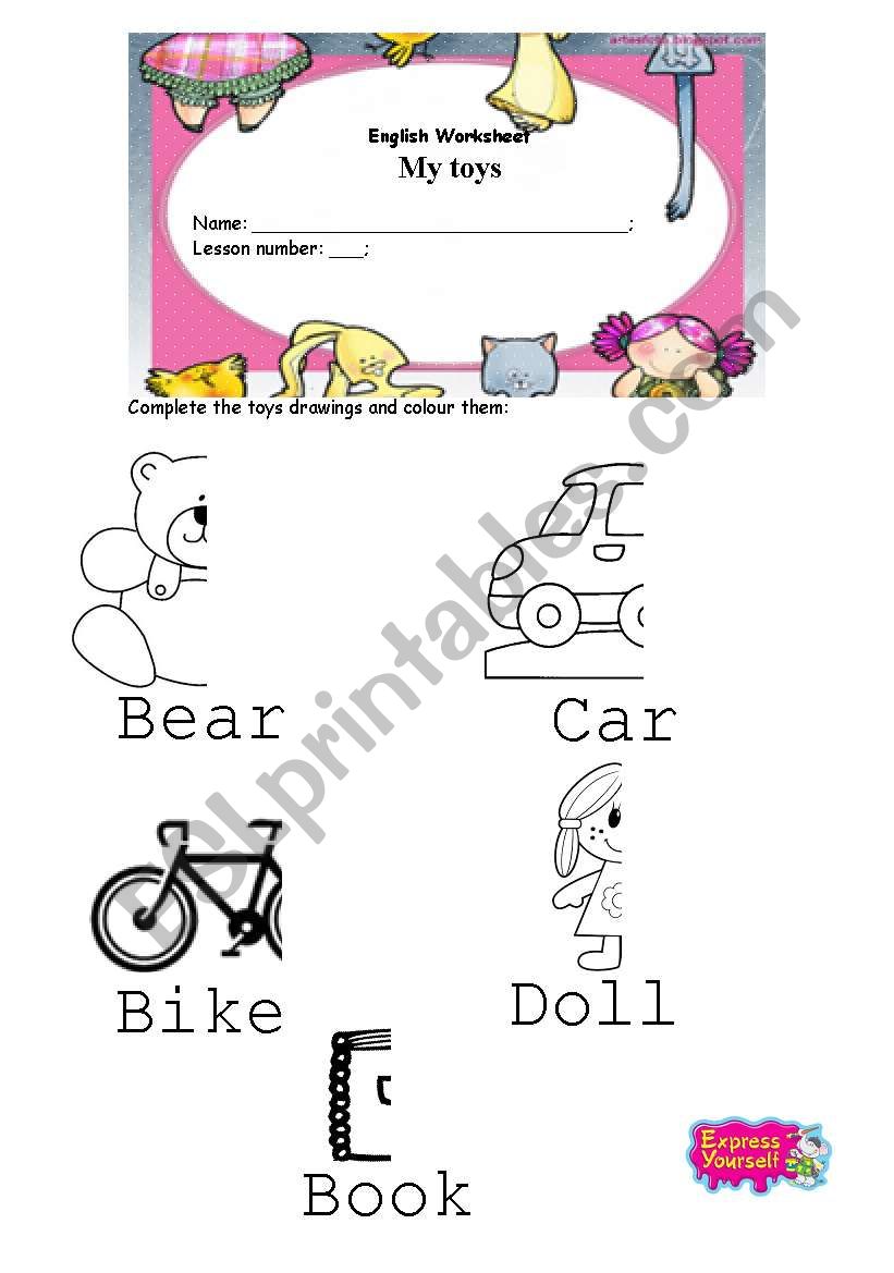 Toys drawing worksheet